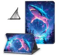 DISUOFEART for All-New Kindle Paperwhite 12th Generation (2024 Release) & Kindle Colorsoft 2024/2025 Case 7", Slim Lightweight Stand Cover with Auto Sleep/Wake, Neon Shark in Cosmic Forest