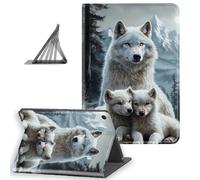 DISUOFEART for Amazon Fire HD 10 Tablet Case(5th 7th 9th Generation, 2015 2017 2019 Release), Slim Lightweight Stand Cover with Auto Sleep/Wake, White Wolf & Pups in Mountain Snow