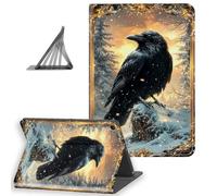 DISUOFEART for Amazon Fire HD 10 Tablet Case(5th 7th 9th Generation, 2015 2017 2019 Release), Slim Lightweight Stand Cover with Auto Sleep/Wake, Raven in Snowy Winter Scene