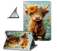 DISUOFEART for Amazon Fire HD 10 Tablet Case(5th 7th 9th Generation, 2015 2017 2019 Release), Slim Lightweight Stand Cover with Auto Sleep/Wake, Flower-Crowned Highland Calf