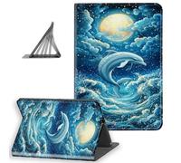 DISUOFEART for Amazon Fire HD 10 Tablet Case(5th 7th 9th Generation, 2015 2017 2019 Release), Slim Lightweight Stand Cover with Auto Sleep/Wake, Dolphin Jumping in Moonlit Waves