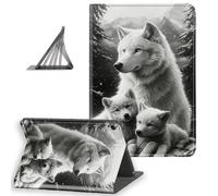 DISUOFEART for Amazon Fire HD 8 Tablet Case(8th / 7th / 6th Generation, 2018/2017 / 2016 Release), Slim Lightweight Stand Cover with Auto Sleep/Wake, White Wolf & Pups in Snowy Mountains