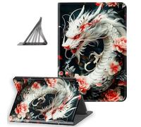 DISUOFEART for Amazon Fire HD 8 Tablet Case(8th / 7th / 6th Generation, 2018/2017 / 2016 Release), Slim Lightweight Stand Cover with Auto Sleep/Wake, Dragon with Red Peony Flowers