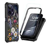 DISUOFEART for Cricket Icon Plus 2026 Phone Case with Tempered Glass Screen Protector, Shockproof TPU Cover, Reinforced Corners, Anti-Scratch, Full Protection, Wildflower Under The Moonlight