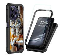 DISUOFEART for Cricket Icon Pro 2026 Case with Tempered Glass Screen Protector, Shockproof TPU Cover, Reinforced Corners, Anti-Scratch, Full Protection, Wolves on Snowy Autumn Ledge