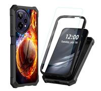 DISUOFEART for Cricket Icon Pro 2026 Case with Tempered Glass Screen Protector, Shockproof TPU Cover, Reinforced Corners, Anti-Scratch, Full Protection, Basketball on Fire