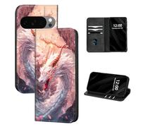 DISUOFEART for Google Pixel 10 Pro XL Case Wallet, Leather Flip Cover with RFID Blocking, Card Holder, Magnetic Closure, White Dragon with Cherry Blossoms Kickstand Full Body Protective Case