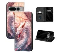 DISUOFEART for Google Pixel 7 Pro Case Wallet, Leather Flip Cover with RFID Blocking, Magnetic Closure, Card Holder, White Dragon with Cherry Blossoms Kickstand Full Body Protective Case