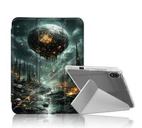 DISUOFEART for iPad 10th Generation Case, Apocalyptic Dark Fantasy City Clear Protective Cover with Pencil Holder, Multi-Angle Folding Y-Shaped Stand & Auto Sleep/Wake Function