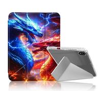DISUOFEART for iPad 10th Generation Case, Blue Ice vs Red Fire Dragons Clear Protective Cover with Pencil Holder, Multi-Angle Folding Y-Shaped Stand & Auto Sleep/Wake Function