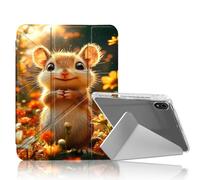 DISUOFEART for iPad 10th Generation Case, Cute Squirrel in Flower Field Clear Protective Cover with Pencil Holder, Multi-Angle Folding Y-Shaped Stand & Auto Sleep/Wake Function