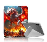 DISUOFEART for iPad 10th Generation Case, Dragon Breathing Fire on Soldiers Clear Protective Cover with Pencil Holder, Multi-Angle Folding Y-Shaped Stand & Auto Sleep/Wake Function
