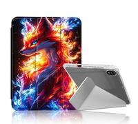 DISUOFEART for iPad 10th Generation Case, Fire and Ice Fox with Flames Clear Protective Cover with Pencil Holder, Multi-Angle Folding Y-Shaped Stand & Auto Sleep/Wake Function