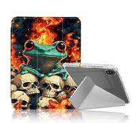 DISUOFEART for iPad 10th Generation Case, Fire Frog on Skulls Horror Poster Clear Protective Cover with Pencil Holder, Multi-Angle Folding Y-Shaped Stand & Auto Sleep/Wake Function