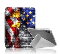 DISUOFEART for iPad 10th Generation Case, Flag Fusion on Brickwall Slim Stylish Clear Protective Cover with Pencil Holder, Multi-Angle Folding Y-Shaped Stand & Auto Sleep/Wake Function