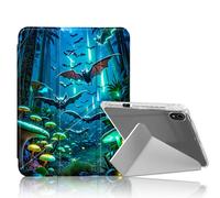 DISUOFEART for iPad 10th Generation Case, Glowing Bats in Forest Slim Stylish Clear Protective Cover with Pencil Holder, Multi-Angle Folding Y-Shaped Stand & Auto Sleep/Wake Function