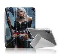 DISUOFEART for iPad 10th Generation Case, Gothic Girl with Axe in Graveyard Clear Protective Cover with Pencil Holder, Multi-Angle Folding Y-Shaped Stand & Auto Sleep/Wake Function
