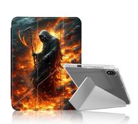 DISUOFEART for iPad 10th Generation Case, Hooded Figure with Scythe in Fiery Realm Clear Protective Cover with Pencil Holder, Multi-Angle Folding Y-Shaped Stand & Auto Sleep/Wake Function