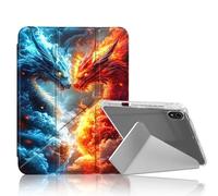 DISUOFEART for iPad 10th Generation Case, Ice vs Fire Dragons Clashing Clear Protective Cover with Pencil Holder, Multi-Angle Folding Y-Shaped Stand & Auto Sleep/Wake Function