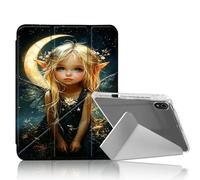 DISUOFEART for iPad 10th Generation Case, Little Elf Fairy with Moon Clear Protective Cover with Pencil Holder, Multi-Angle Folding Y-Shaped Stand & Auto Sleep/Wake Function