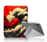 DISUOFEART for iPad 10th Generation Case, Red Wave in Fiery Sky Clear Protective Cover with Pencil Holder, Multi-Angle Folding Y-Shaped Stand & Auto Sleep/Wake Function