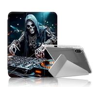 DISUOFEART for iPad 10th Generation Case, Skeleton DJ in The Club Slim Stylish Clear Protective Cover with Pencil Holder, Multi-Angle Folding Y-Shaped Stand & Auto Sleep/Wake Function