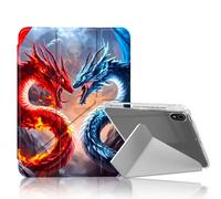 DISUOFEART for iPad 10th Generation Case, Two Dragons Fighting Slim Stylish Clear Protective Cover with Pencil Holder, Multi-Angle Folding Y-Shaped Stand & Auto Sleep/Wake Function