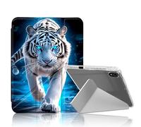 DISUOFEART for iPad 10th Generation Case, White Tiger with Blue Eyes Slim Stylish Clear Protective Cover with Pencil Holder, Multi-Angle Folding Y-Shaped Stand & Auto Sleep/Wake Function