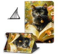 DISUOFEART for iPad 9th/ 8th/ 7th Generation 10.2 Inch (2021/2020/2019 Release) Case, Slim Lightweight Stand Cover with Auto Sleep/Wake, Black Kitten with Bell on Open Book