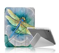 DISUOFEART for iPad 9th/ 8th/ 7th Generation Case 10.2 Inch, Blue Dragonfly Rest on Flower Slim Stylish Clear Protective Cover with Pencil Holder, Multi-Angle Folding Y-Shaped Stand & Auto Sleep/Wake