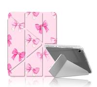 DISUOFEART for iPad 9th/ 8th/ 7th Generation Case 10.2 Inch, Cute Pink Bow Slim Stylish Clear Protective Cover with Pencil Holder, Multi-Angle Folding Y-Shaped Stand & Auto Sleep/Wake