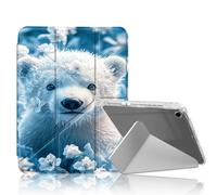 DISUOFEART for iPad 9th/ 8th/ 7th Generation Case 10.2 Inch, Cute Polar Bear with Frost Flowers Clear Protective Cover with Pencil Holder, Multi-Angle Folding Y-Shaped Stand & Auto Sleep/Wake