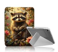 DISUOFEART for iPad 9th/ 8th/ 7th Generation Case 10.2 Inch, Cute Raccoon Rose Sunlit Woods Clear Protective Cover with Pencil Holder, Multi-Angle Folding Y-Shaped Stand & Auto Sleep/Wake