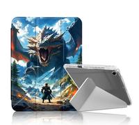 DISUOFEART for iPad 9th/ 8th/ 7th Generation Case 10.2 Inch, Dragon Warrior Mountain Battle Clear Protective Cover with Pencil Holder, Multi-Angle Folding Y-Shaped Stand & Auto Sleep/Wake