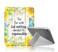 DISUOFEART for iPad 9th/ 8th/ 7th Generation Case 10.2 Inch, Sunflower Butterfly Faith Slim Stylish Clear Protective Cover with Pencil Holder, Multi-Angle Folding Y-Shaped Stand & Auto Sleep/Wake