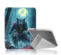 DISUOFEART for iPad 9th/ 8th/ 7th Generation Case 10.2 Inch, Werewolf Amid Skulls Under Full Moon Clear Protective Cover with Pencil Holder, Multi-Angle Folding Y-Shaped Stand & Auto Sleep/Wake