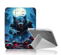 DISUOFEART for iPad 9th/ 8th/ 7th Generation Case 10.2 Inch, Werewolf Under Full Moon Skulls Clear Protective Cover with Pencil Holder, Multi-Angle Folding Y-Shaped Stand & Auto Sleep/Wake