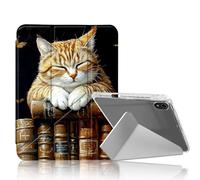 DISUOFEART for iPad A16 (11th Generation) Case, Cat Sleeping on Books Slim Stylish Clear Protective Cover with Pencil Holder, Multi-Angle Folding Y-Shaped Stand & Auto Sleep/Wake Function
