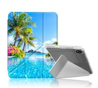 DISUOFEART for iPad A16 (11th Generation) Case, Coconut Trees Ocean Serenity Slim Stylish Clear Protective Cover with Pencil Holder, Multi-Angle Folding Y-Shaped Stand & Auto Sleep/Wake Function