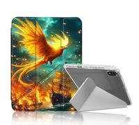 DISUOFEART for iPad A16 (11th Generation) Case, Golden Phoenix Pirate Ship Clear Protective Cover with Pencil Holder, Multi-Angle Folding Y-Shaped Stand & Auto Sleep/Wake Function