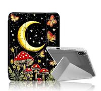 DISUOFEART for iPad A16 (11th Generation) Case, Mushrooms and Flowers Moon Slim Stylish Clear Protective Cover with Pencil Holder, Multi-Angle Folding Y-Shaped Stand & Auto Sleep/Wake Function