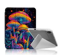 DISUOFEART for iPad A16 (11th Generation) Case, Psychedelic Mushrooms in Forest Slim Stylish Clear Protective Cover with Pencil Holder, Multi-Angle Folding Y-Shaped Stand & Auto Sleep/Wake Function