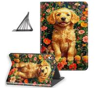 DISUOFEART for iPad A16 Case/iPad 10th Generation Case（2025/2022, Slim Lightweight Stand Cover with Auto Sleep/Wake, Golden Retriever Wildflower Garden