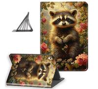 DISUOFEART for iPad A16 Case/iPad 10th Generation Case（2025/2022, Slim Lightweight Stand Cover with Auto Sleep/Wake, Cute Raccoon Rose Sunlit Woods