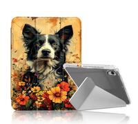 DISUOFEART for iPad Air 11 inch Case 2025/2024, Border Collie Wildflower Field Clear Protective Cover with Pencil Holder, Multi-Angle Folding Y-Shaped Stand & Auto Sleep/Wake Function