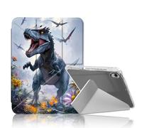 DISUOFEART for iPad Air 11 inch Case 2025/2024, Fierce Dinosaur in Floral Slim Stylish Clear Protective Cover with Pencil Holder, Multi-Angle Folding Y-Shaped Stand & Auto Sleep/Wake Function