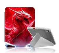 DISUOFEART for iPad Air 11 inch Case 2025/2024, Fiery Red Dragon on Snowy Rocks Clear Protective Cover with Pencil Holder, Multi-Angle Folding Y-Shaped Stand & Auto Sleep/Wake Function