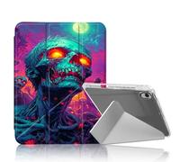 DISUOFEART for iPad Air 11 inch Case 2025/2024, Neon Zombie Horde Under Full Moon Clear Protective Cover with Pencil Holder, Multi-Angle Folding Y-Shaped Stand & Auto Sleep/Wake Function