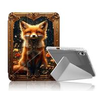 DISUOFEART for iPad Air 11 inch Case 2025/2024, Red Fox Golden Frame Clear Protective Cover with Pencil Holder, Multi-Angle Folding Y-Shaped Stand & Auto Sleep/Wake Function