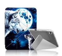 DISUOFEART for iPad Air 11 inch Case 2025/2024, Two Wolves Howling at The Moon Slim Stylish Clear Protective Cover with Pencil Holder, Multi-Angle Folding Y-Shaped Stand & Auto Sleep/Wake Function